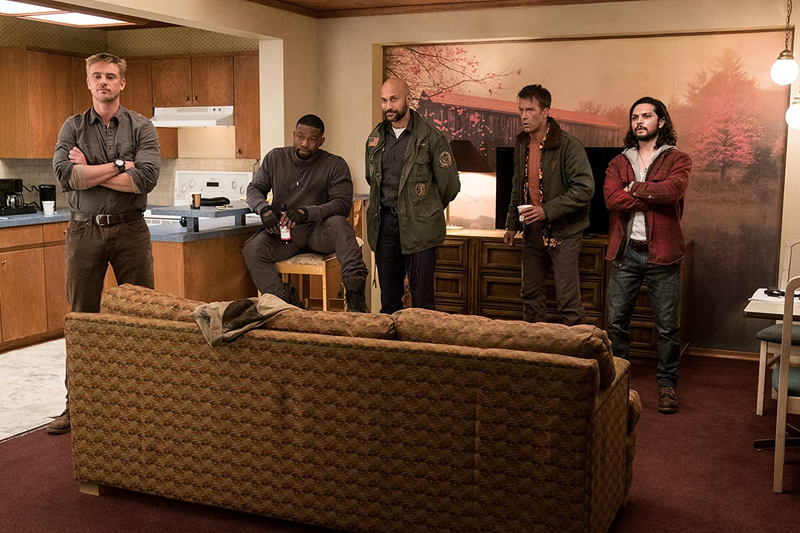 Some of the “loonys,” played by Boyd Holbrook, Trevante Rhodes, Keegan-Michael Key, Thomas Jane, and Augusto Aguilera.